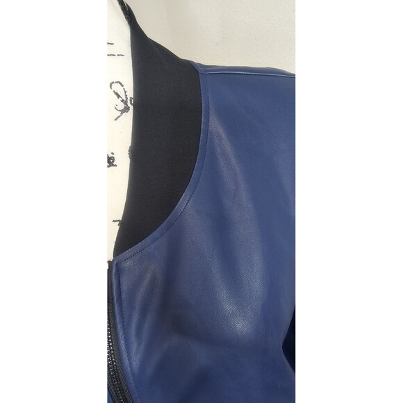 Lularoe Faux Leather 3XL Stevie Bomber Jacket Blue Black Silver Zipper HTF New - Picture 2 of 12